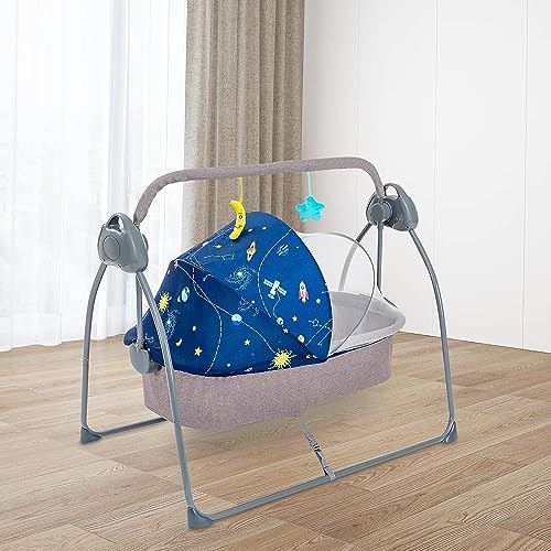 Electric Baby Cradle Swing with Remote Control - Dark Blue