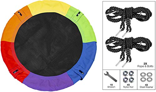 Sorbus Saucer Tree Swing in Multi-Color Rainbow  Kids Indoor/Outdoor Round Mat Swing  Great for Tree, Swing Set, Backyard, Playground, Playroom  Accessories Included (Round  40)