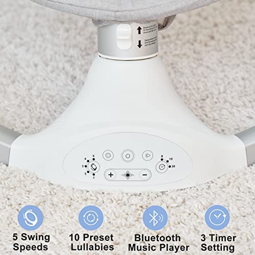 Bellababy Bluetooth Baby Swing for Infants, Compact & Portable Baby Bouncer, 3 Seat Positions, 5 Speed, 10 Lullabies, Remote Control, USB Plug-in Power, Indoor/Outdoor Baby Rocker, Boy/Girl