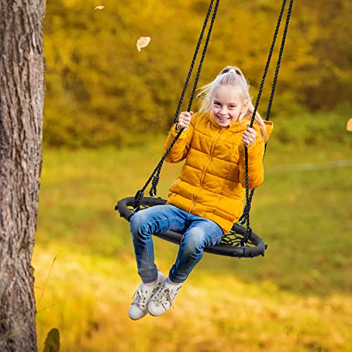 Sorbus Spinner Swing  Kids Round Web Swing  Great for Tree, Swing Set, Backyard, Playground, Playroom  Accessories Included [New Improved 2020 Design!] (24" Net Seat)