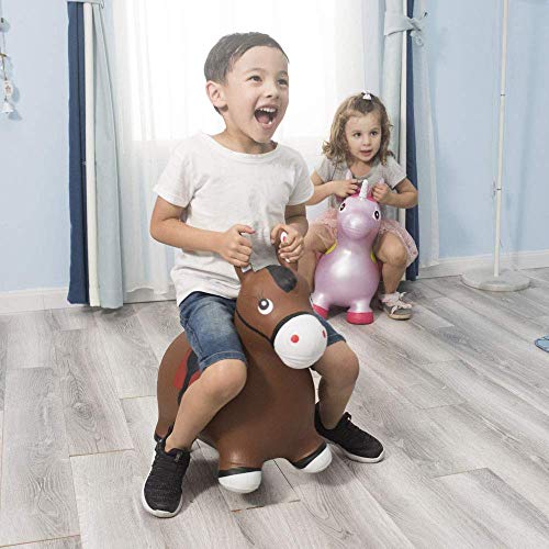 Inpany Bouncy Horse Hopper- Brown Inflatable Jumping Horse, Ride on Rubber Bouncing Animal Toys for Kids/ Toddlers/ Children/ Boys/ Girls ( Pump Included)