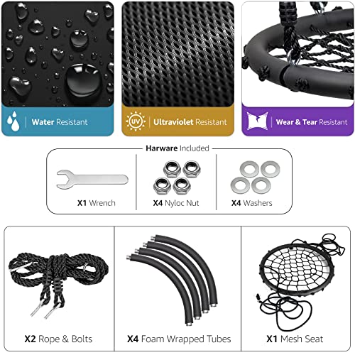 Sorbus Spinner Swing  Kids Round Web Swing  Great for Tree, Swing Set, Backyard, Playground, Playroom  Accessories Included [New Improved 2020 Design!] (40" Net Seat)