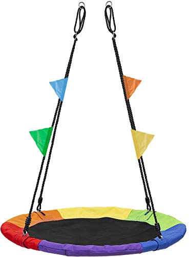 Sorbus Saucer Tree Swing in Multi-Color Rainbow  Kids Indoor/Outdoor Round Mat Swing  Great for Tree, Swing Set, Backyard, Playground, Playroom  Accessories Included (Round  40)