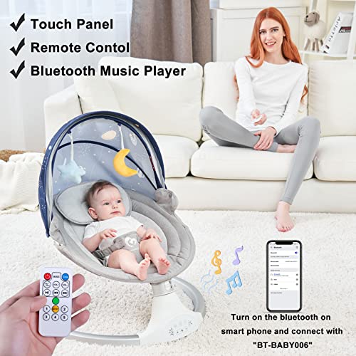 Bellababy Bluetooth Baby Swing for Infants, Compact & Portable Baby Bouncer, 3 Seat Positions, 5 Speed, 10 Lullabies, Remote Control, USB Plug-in Power, Indoor/Outdoor Baby Rocker, Boy/Girl