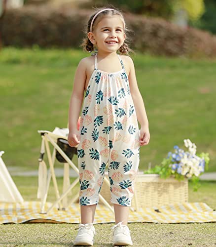 RAISEVERN Toddler Rompers For Girls Baby Jumpsuits Pineapple Kid Girl Clothes Jumpers Sleeveless Halter Overalls Cute With Pocket Travel Party Outfit Size 1T 2T