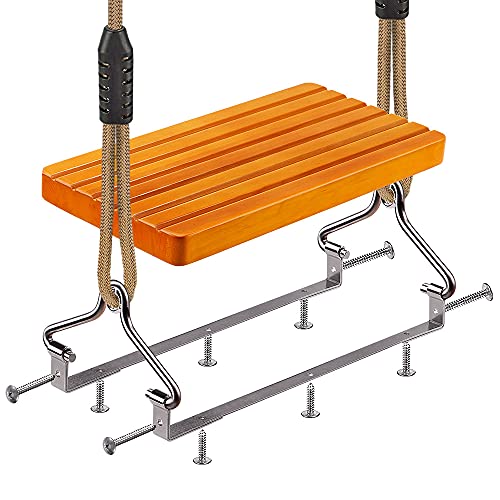 SELEWARE 17.5" X 8.2" Non Slip Wooden Swing, Hanging Wooden Tree Swing Seat with Length Adjustable Nylon Rope and Stainless Steel Snap Hook Swing Set for Adult Kid Indoor Outdoor Playground Backyard