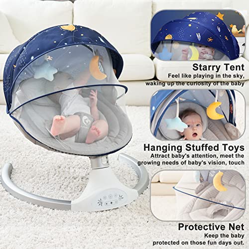 Bellababy Bluetooth Baby Swing for Infants, Compact & Portable Baby Bouncer, 3 Seat Positions, 5 Speed, 10 Lullabies, Remote Control, USB Plug-in Power, Indoor/Outdoor Baby Rocker, Boy/Girl