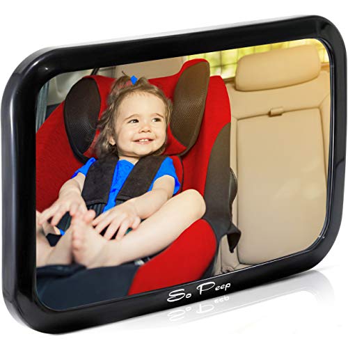 Shatterproof Baby Backseat Mirror for Car - View Infant in Rear Facing Car Seat - Newborn Safety with Secure Crash Tested Headrest Double-Strap - Essential Car Seat Accessories