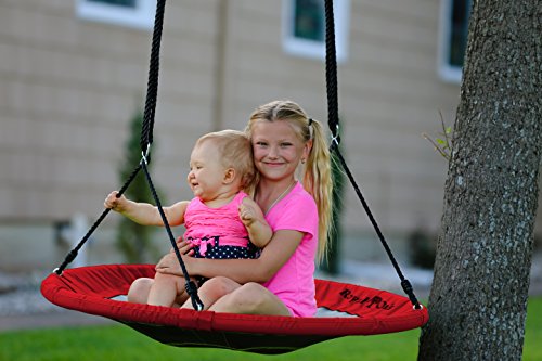 Saucer Tree Swing ,Giant 40 Inches with Carabiners and Flags, 700 lb Weight Capacity, Steel Frame, Waterproof, Easy to Install with Step by Step Instructions, Non-Stop Fun! (Red)