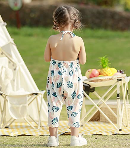 RAISEVERN Toddler Rompers For Girls Baby Jumpsuits Pineapple Kid Girl Clothes Jumpers Sleeveless Halter Overalls Cute With Pocket Travel Party Outfit Size 1T 2T