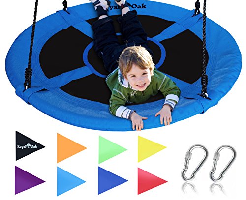 Saucer Tree Swing ,Giant 40 Inches with Carabiners and Flags, 700 lb Weight Capacity, Steel Frame, Waterproof, Easy to Install with Step by Step Instructions, Non-Stop Fun! (Blue)