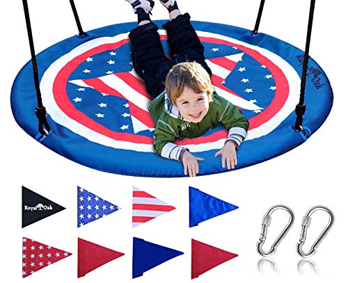 Saucer Tree Swing ,Giant 40 Inches with Carabiners and Flags, 700 lb Weight Capacity, Steel Frame, Waterproof, Easy to Install with Step by Step Instructions, Non-Stop Fun! (US Flag)