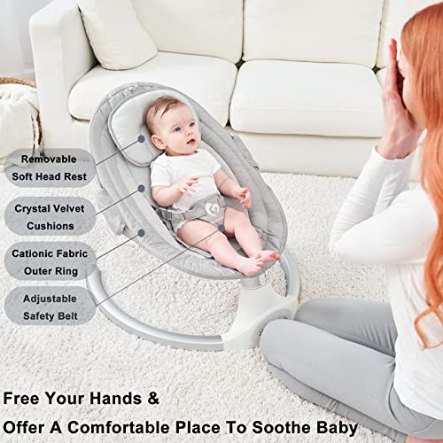 Bellababy Bluetooth Baby Swing for Infants, Compact & Portable Baby Bouncer, 3 Seat Positions, 5 Speed, 10 Lullabies, Remote Control, USB Plug-in Power, Indoor/Outdoor Baby Rocker, Boy/Girl
