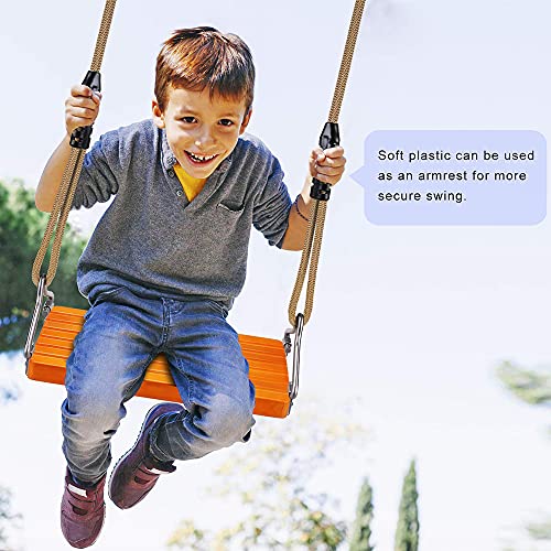 SELEWARE 17.5" X 8.2" Non Slip Wooden Swing, Hanging Wooden Tree Swing Seat with Length Adjustable Nylon Rope and Stainless Steel Snap Hook Swing Set for Adult Kid Indoor Outdoor Playground Backyard