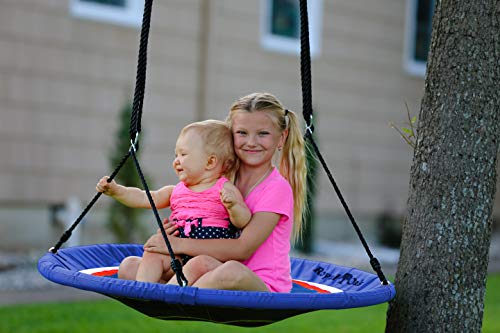 Saucer Tree Swing ,Giant 40 Inches with Carabiners and Flags, 700 lb Weight Capacity, Steel Frame, Waterproof, Easy to Install with Step by Step Instructions, Non-Stop Fun! (US Flag)
