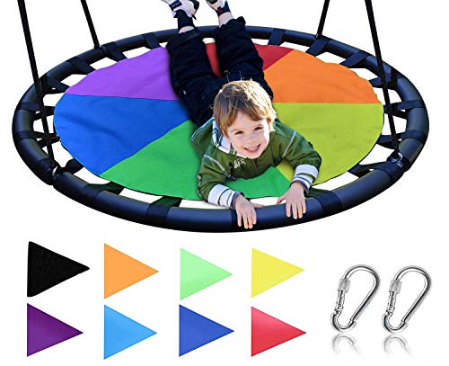 Royal Oak Saucer Tree Swing,Giant 40 Inches with Carabiners and Flags, 700 lb Weight Capacity, Steel Frame, Waterproof, Easy to Install with Step by Step Instructions, Non-Stop Fun! (Multicolored)