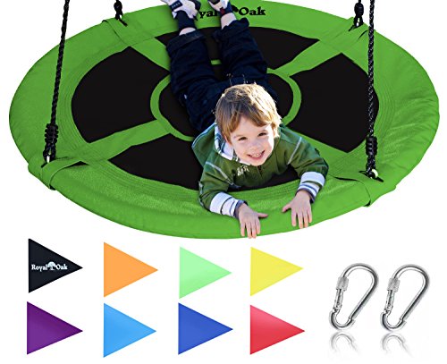 Saucer Tree Swing ,Giant 40 Inches with Carabiners and Flags, 700 lb Weight Capacity, Steel Frame, Waterproof, Easy to Install with Step by Step Instructions, Non-Stop Fun! (Green)
