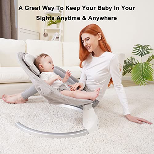 Bellababy Bluetooth Baby Swing for Infants, Compact & Portable Baby Bouncer, 3 Seat Positions, 5 Speed, 10 Lullabies, Remote Control, USB Plug-in Power, Indoor/Outdoor Baby Rocker, Boy/Girl