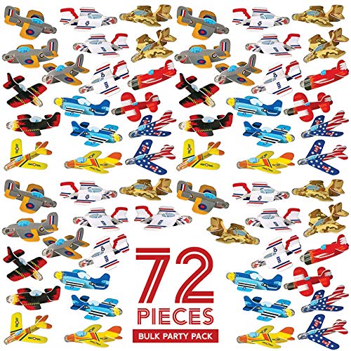 Party Favors for Kids - Bulk Toys - 72 Pack of Airplane Gliders Bulk Party Pack Individually Wrapped Flying Paper Planes  Assorted Designs - for Rewards and Prizes, Pinata Fillers, Carnival Prizes