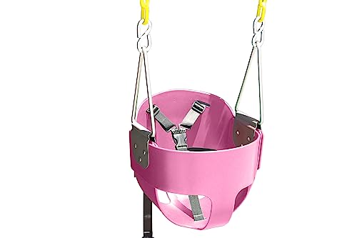 Safari Swings Heavy Duty High Back Full Bucket Toddler Swing Seat, Fully Assembled with Coated Swing Chains & Exclusive Safety Harness (Pink)