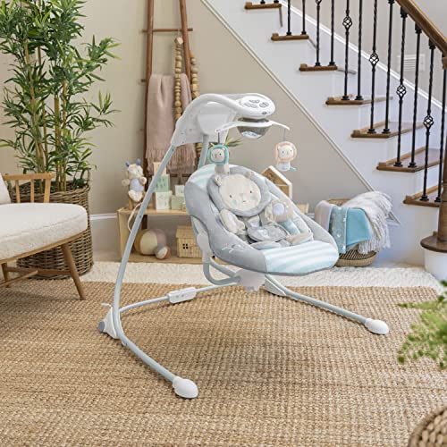 6-Speed Foldable Baby Swing with Light Up Mobile (Blue)