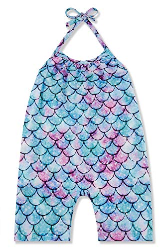 RAISEVERN Toddler Girl Rompers Infant Sleeveless Mermaid Harem Slouch Jumpsuits Kid Jumpers Summer Beach Party Overalls with Pocket,4-5T
