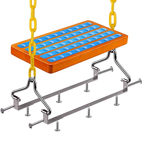 SELEWARE 17.5" X 8.2" Non Slip Wooden Swing Seat , Hanging Wooden Tree Swing Seat with 65" Metal Chain Plastic Coated and Snap Hook Swing Set for Adult Kid Indoor Outdoor Playground Backyard, Blue