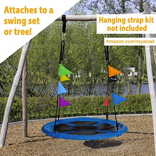 Saucer Tree Swing ,Giant 40 Inches with Carabiners and Flags, 700 lb Weight Capacity, Steel Frame, Waterproof, Easy to Install with Step by Step Instructions, Non-Stop Fun! (Blue)
