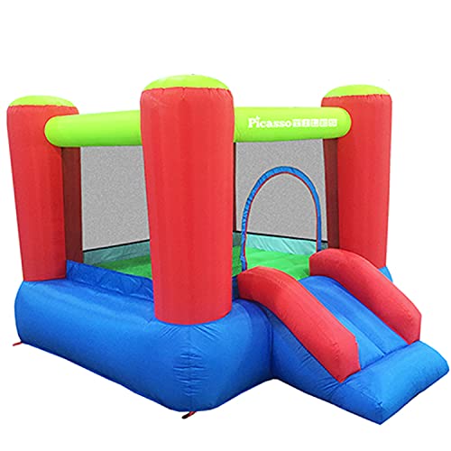 PicassoTiles KC106 8x7 Foot Junior Inflatable Bouncer, Jumping Bouncing House, Jump Slide Playhouse w/ 50 Pit Balls, 3 Sides Mesh Protection, and Heavy-Duty GFCI ETL Certified 385W Blower