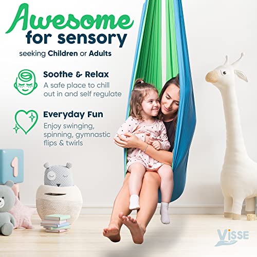 Sensory Swing Indoor Outdoor + 360° Swivel Hanger - Solid Indoor Swing for Kids & Adults - Helps with Sensory Processing Disorder, Autism, ADHD - Convertible Therapy Swing Great for Calming & Playing