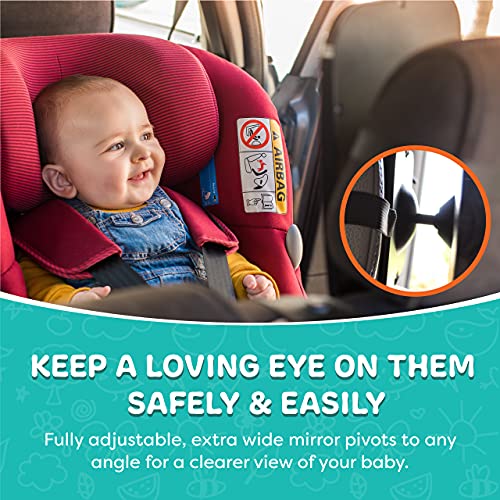 Shatterproof Baby Backseat Mirror for Car - View Infant in Rear Facing Car Seat - Newborn Safety with Secure Crash Tested Headrest Double-Strap - Essential Car Seat Accessories