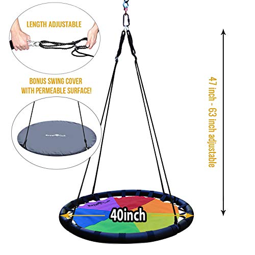 Royal Oak Saucer Tree Swing,Giant 40 Inches with Carabiners and Flags, 700 lb Weight Capacity, Steel Frame, Waterproof, Easy to Install with Step by Step Instructions, Non-Stop Fun! (Multicolored)