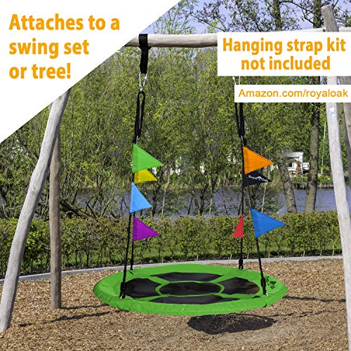Saucer Tree Swing ,Giant 40 Inches with Carabiners and Flags, 700 lb Weight Capacity, Steel Frame, Waterproof, Easy to Install with Step by Step Instructions, Non-Stop Fun! (Green)