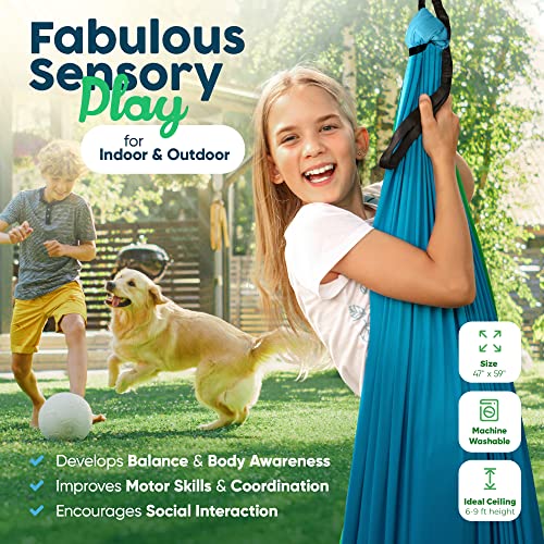 Sensory Swing Indoor Outdoor + 360° Swivel Hanger - Solid Indoor Swing for Kids & Adults - Helps with Sensory Processing Disorder, Autism, ADHD - Convertible Therapy Swing Great for Calming & Playing