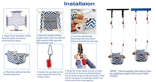 Secure Baby Hanging Swing Seat Chair for Toddler, Baby Swings for Infants, Baby Swing Outdoor Indoor Swing for Toddlers, Canvas Toddler Swing With Soft Backrest Cushion and PE Rope, Baby Hammock Chair