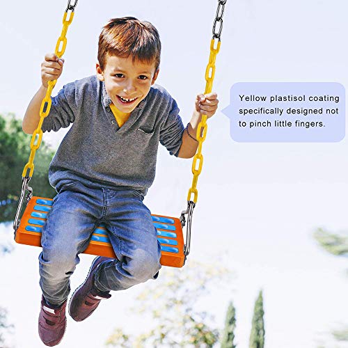 SELEWARE 17.5" X 8.2" Non Slip Wooden Swing Seat , Hanging Wooden Tree Swing Seat with 65" Metal Chain Plastic Coated and Snap Hook Swing Set for Adult Kid Indoor Outdoor Playground Backyard, Blue