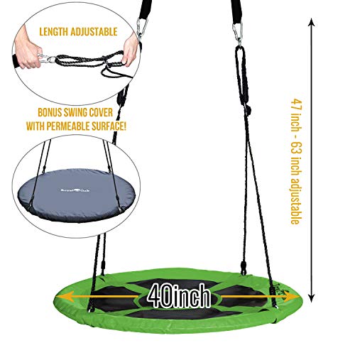 Saucer Tree Swing ,Giant 40 Inches with Carabiners and Flags, 700 lb Weight Capacity, Steel Frame, Waterproof, Easy to Install with Step by Step Instructions, Non-Stop Fun! (Green)