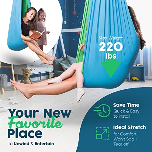 Sensory Swing Indoor Outdoor + 360° Swivel Hanger - Solid Indoor Swing for Kids & Adults - Helps with Sensory Processing Disorder, Autism, ADHD - Convertible Therapy Swing Great for Calming & Playing