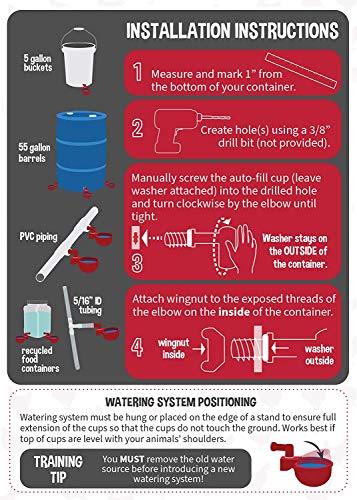 Pack of 6 - RentACoop Automatic Chicken Water Nipple Cup Waterer Kit for Poultry