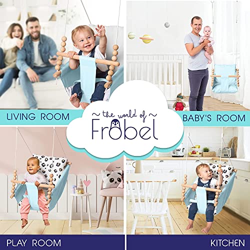 Outdoor and Indoor Baby Hammock Swing Seat by Frobel - Canvas Boho Hanging Baby Swing for Baby to Toddler 1 Year to 4 Years Old, Hanging Kit and Anchor Included, Safe and Secure, Blue