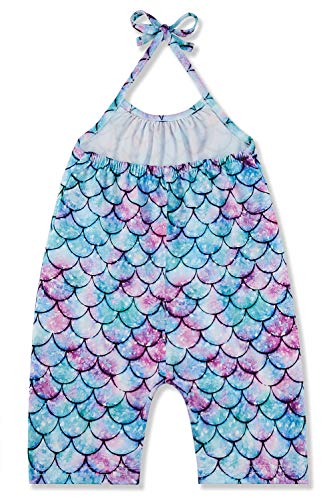 RAISEVERN Toddler Girl Rompers Infant Sleeveless Mermaid Harem Slouch Jumpsuits Kid Jumpers Summer Beach Party Overalls with Pocket,4-5T