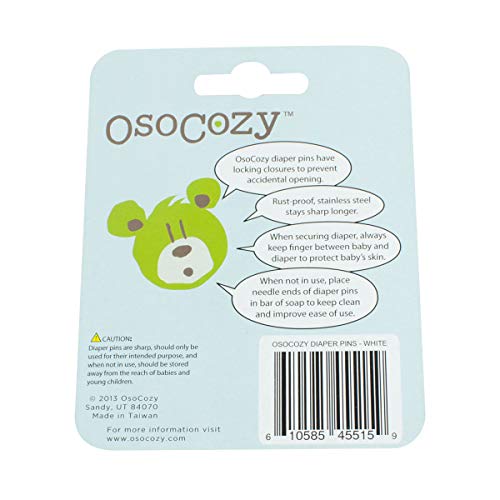 OsoCozy Diaper Pins - {White} - Sturdy, Stainless Steel Diaper Pins with Safe Locking Closures - Use for Special Events, Crafts or Colorful Laundry Pins