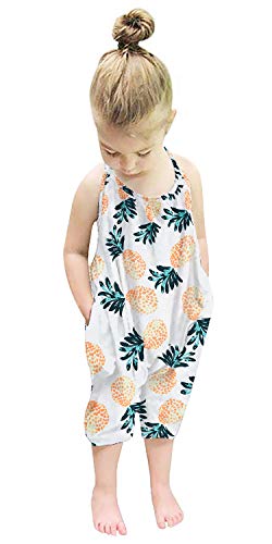 RAISEVERN Toddler Romper Jumpsuit Pineapple Infant Girl Harem Slouch Jumpsuits Kid Jumpers Summer Sleeveless Beach Party Cute Clothing With Pocket Size 2T 3T
