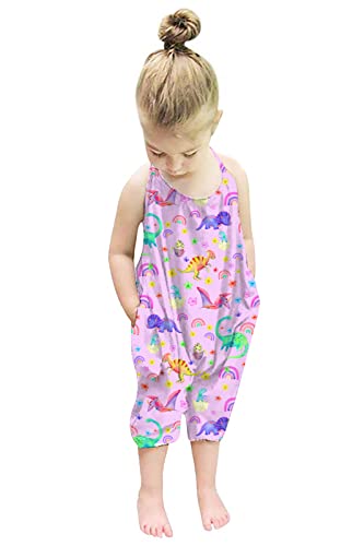 RAISEVERN Toddler Halter Romper Jumpsuit Infant Girl Harem Slouch Dinosaur Jumpsuits Kid Jumpers Summer Outfits Sleeveless Beach Party With Pocket Size 2T 3T