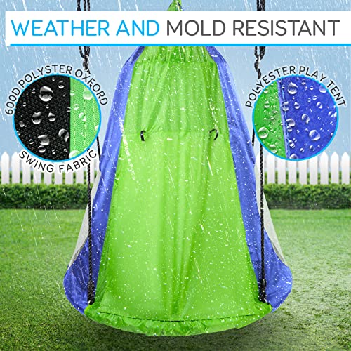 SereneLife Kids Hanging Chair Tent Swing - Hammock Nest Pod Hanging Swing Chairs Bedrooms/Outdoor Tree/Swing Set - Outdoor Indoor Bedroom Sensory Swing w/Detachable Hangout Play Tent SLSWNG350