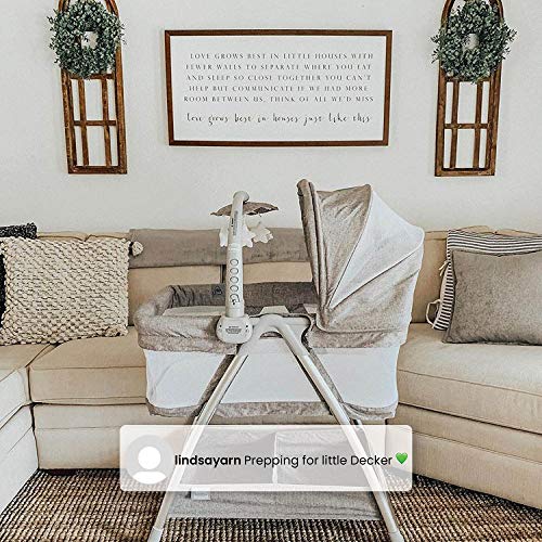 Simmons Kids City Sleeper Bedside Bassinet Portable Crib - Activity Mobile Arm with Nightlight, Vibrations, Twinkle Lights and Rotating Stars, Grey Tweed