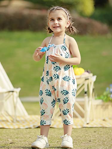 RAISEVERN Toddler Romper Jumpsuit Pineapple Infant Girl Harem Slouch Jumpsuits Kid Jumpers Summer Sleeveless Beach Party Cute Clothing With Pocket Size 2T 3T