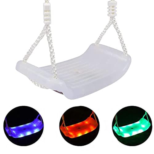 OMNISAFE Kids LED Tree Swing, Plastic Swing Seat with Adjustable Rope, Playground Swing Set Accessories for Indoor Outdoor, Included 24 Bright LED Lights and 4 Strobe Modes (1 Pack)
