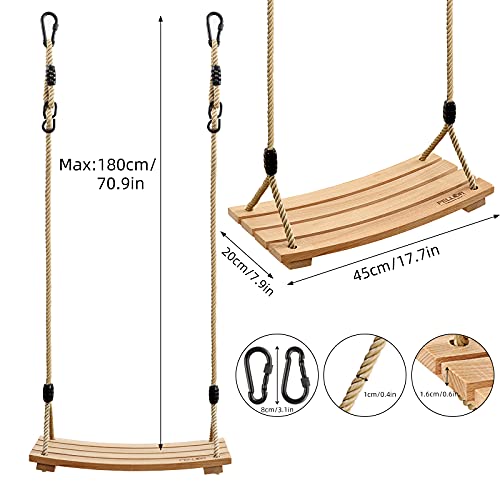 Pellor Wood Tree Swing Seat,Indoor Outdoor Rope Wooden Swing Set for Children Adult Kids 17.7x7.9x0.6 inch