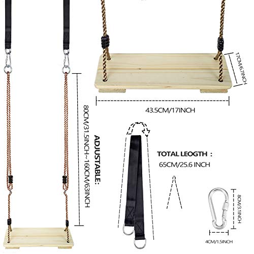 NOSTAFY Pine Wooden Nostalgic Hanging Swing Seat Outdoor Patio & Garden Playground Hammock , Height Adjustable & 2PC Connecting Straps